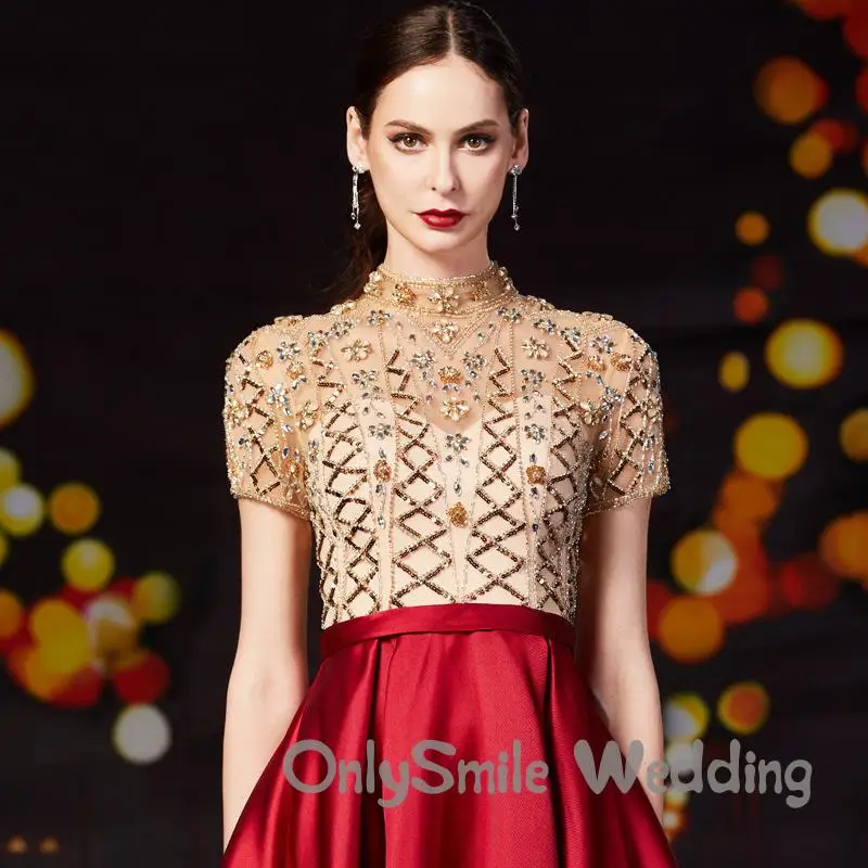 Красные платья для выпускного трапециевидный топ с рукавами и бисером Vestidos De Graduacion Largos Vestido De gala