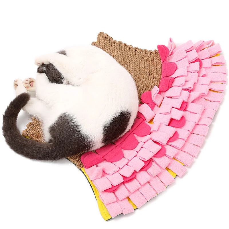 Fishtail Cat Scratching Carpet Natural Jute Cat Grinding Claw Mat Puzzle Sniffing Food Cat Mat Blanket