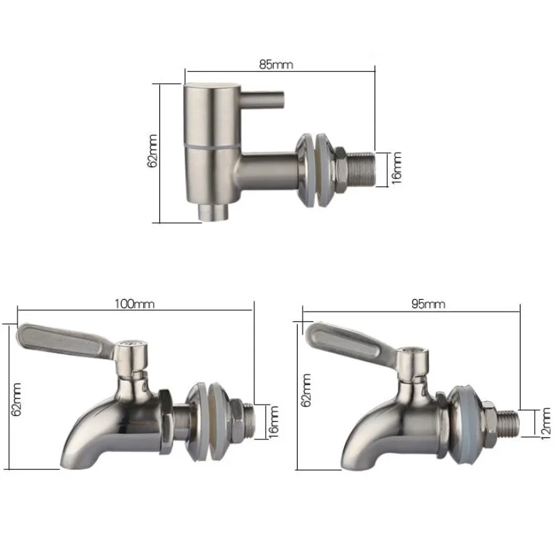 Bar Beverage Wine Barrel Faucet Drink Dispenser Tap Spigot Water 304 Stainless Steel Coffee Juice Taps Silver 12mm 16mm 6