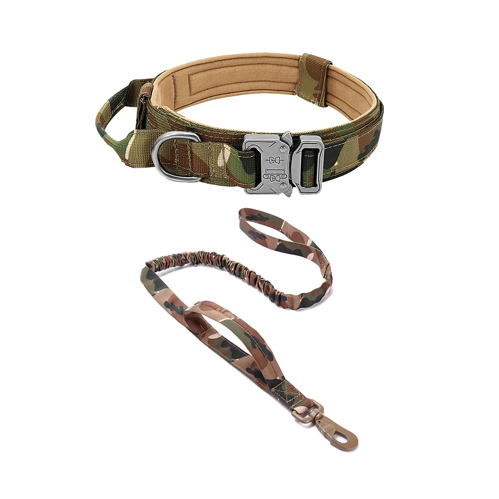 Tactical Dog Collar Leash Adjustable Nylon Collars Bungee With Handle Soft Padded Pet Accessories for Training Hunting | Дом и сад