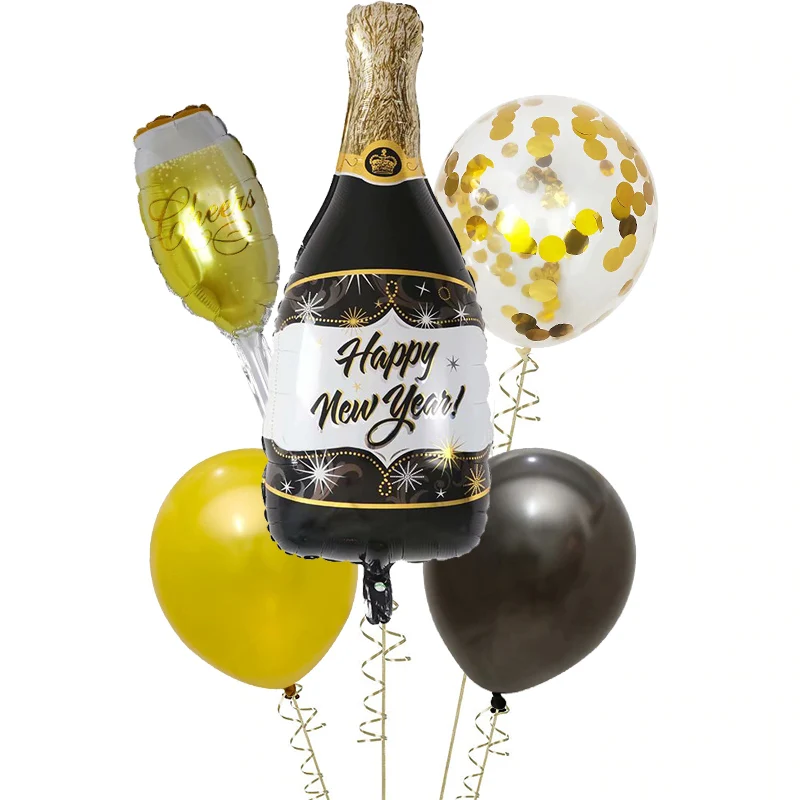 

18inch Round shape Happy New Year 2020 Foil Heium Balloons New Year Theme Party Decoration Star bottle Inflatable Air Globos