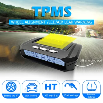 

VODOOL AN05 Car TPMS Tire Pressure Monitoring System Solar Powered Auto Tyre Temperature Security Alarm Systems With 4 Sensors