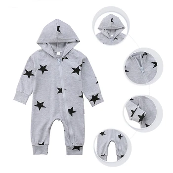 

Autumn Infant Newborn Baby Jumpsuits Girls Boys Long Sleeve Star Printed Hooded Rompers Kids Outfits Bodysuits