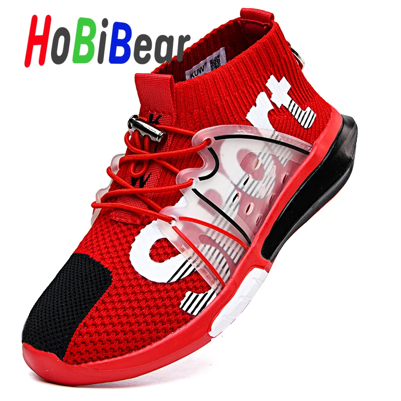 

HOBIBEAR New Boy Fashion Sport Shoes Breathable Big Girl Shoes Light Weight Kids Designer Boy Brands Flat Sneakers Black Red