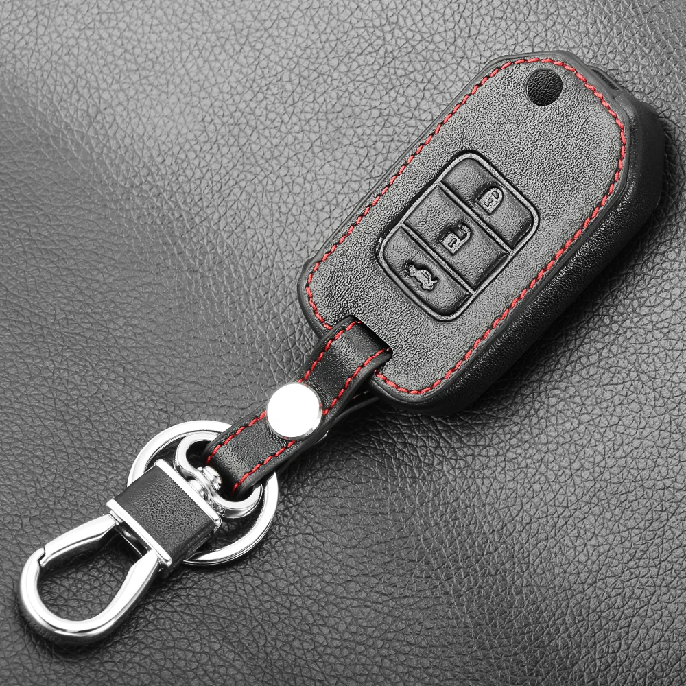 Кожаный чехол для ключей автомобиля для Honda Civic X-RV Jazz Greiz Crdder 3 кнопки складной пульт дистанционного управления брелок Защитная крышка брелок аксессуары
