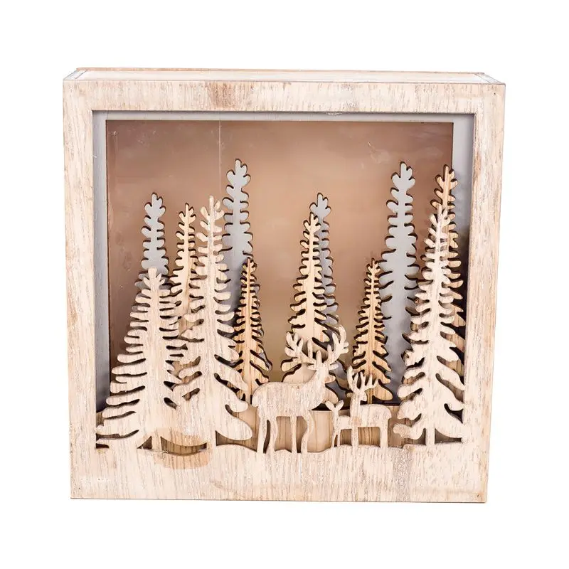 

LED Wooden House with Lights Christmas Tree Deer Party Decor Ornaments Home Decorations Holiday Gift