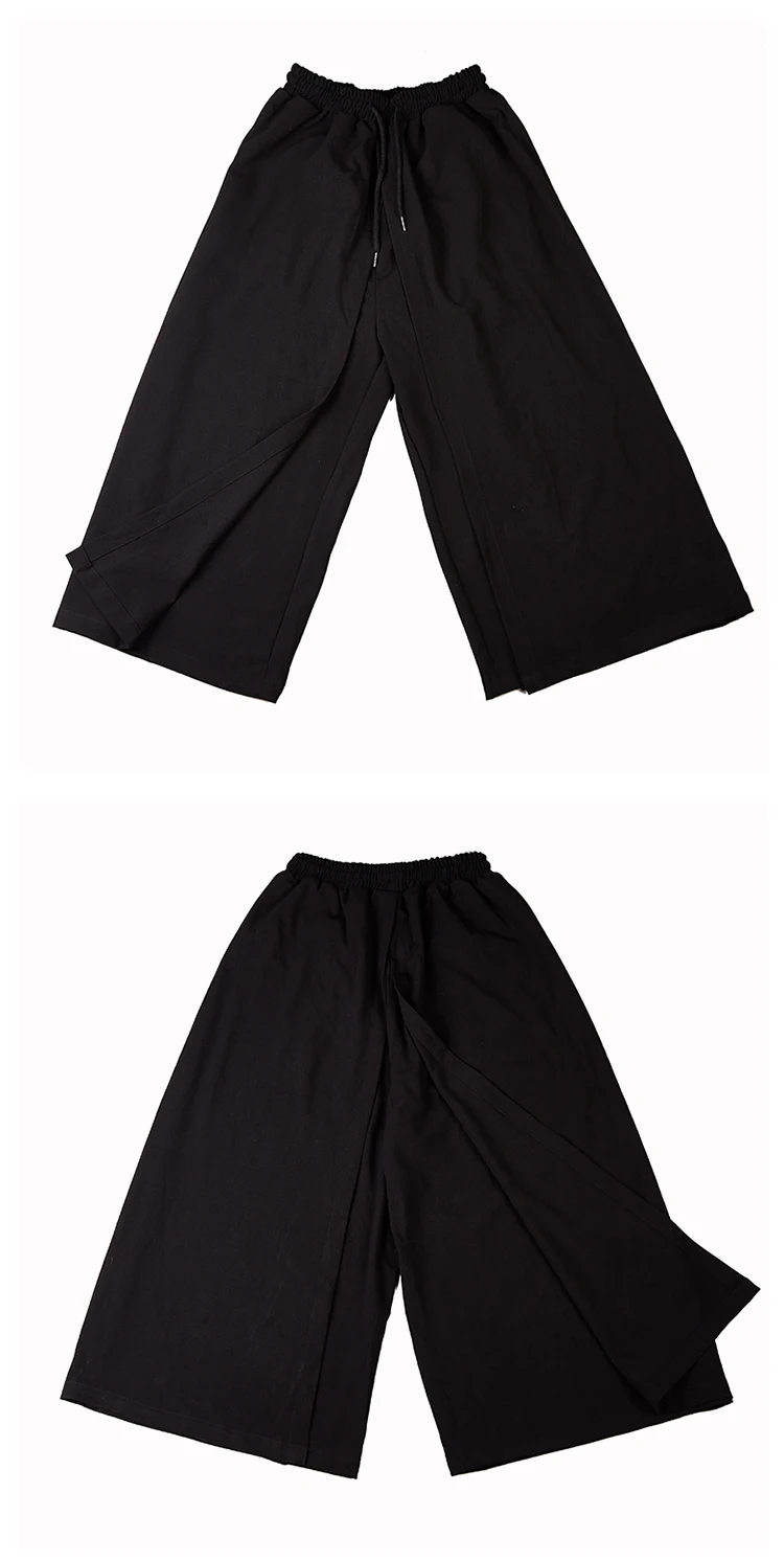 Мужские японские кимоно брюки сращивания Свободные повседневные черные широкие брюки юбка брюки мужские винтажные уличная хип хоп готические шаровары