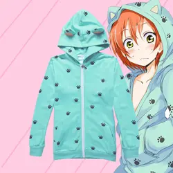 Аниме Love Live Косплей костюмы Rin Hoshizora Косплей Костюм Хэллоуин вечерние кошачьи ушки Куртка "лапки" Толстовка в стиле "кэжуал" пальто