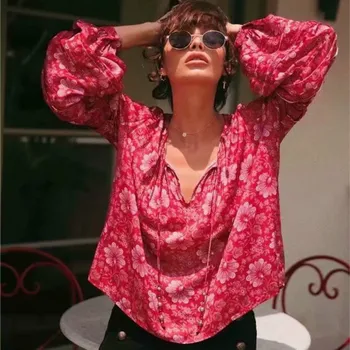 

KIYUMI Boho Blouse women Hippie Tops 2019 Autumn Long sleeve Floral Printed Tunic Feminine Shirts Elegant Clothes Polyster Shirt
