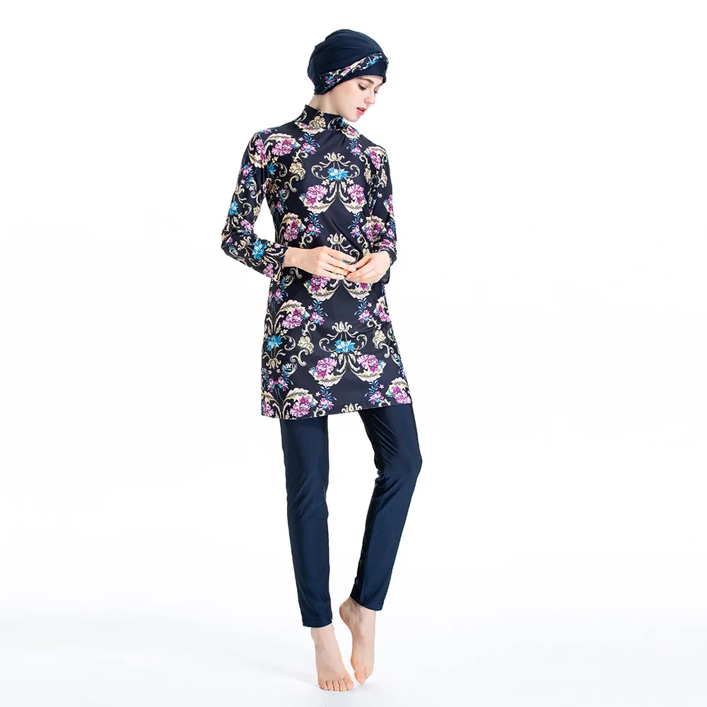 

Muslim Swimwear Sets Plus Size Swimsuit Islamic UAE Burkini Hooded Hijab Modest Swim Surf Wear Floral Sport Swimming 3 Piece