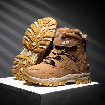 

Genuine Leather Kids Boys Snow Boots Waterproof Warm Fur Children Mid-calf Boots Toddler Girls Winter No-slip Rubber Boots Shoes