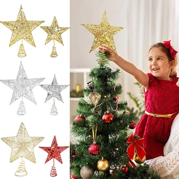 

Gold Sliver Glitter Christmas Tree Top Star Christmas Decoration For Home Exquisite Iron Art Ornament Xmas Party New Year Decor