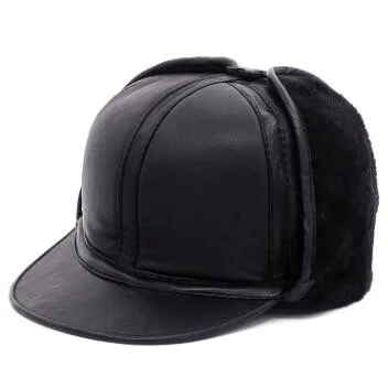 SHALUOTAOTAO мужская шапка шляпа из натуральной кожи зимние Утепленные шапки-бомберы модные овчины теплые наушники папа - Цвет: Black