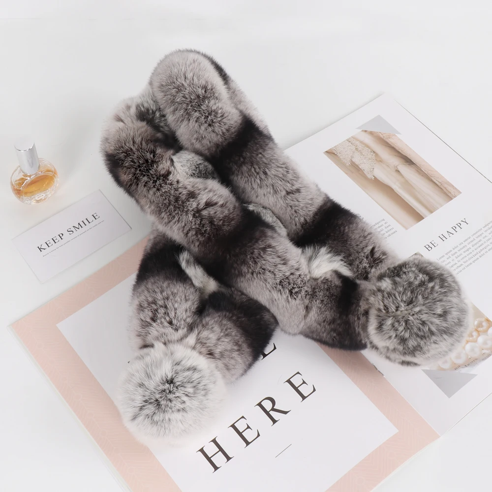 New Style Women Winter Knitted Real Rex Rabbit Fur Scarf Natural Warm Rex Rabbit Fur Scarves Lady Quality 100% Real Fur Muffler 6