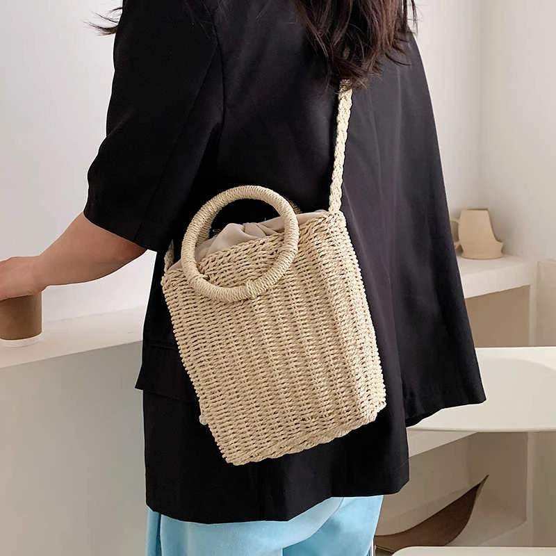 Ronda de diseño de mango de paja de mimbre bolso para las mujeres 2021 Simple de moda de verano de sólido bolsos de mujer de|Bolsos de hombro| AliExpress