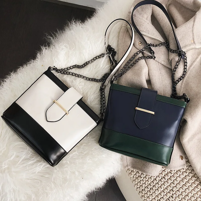

JIULIN Early spring 2019 color bucket bag Wrigley decorative large-capacity shoulder diagonal women's bag