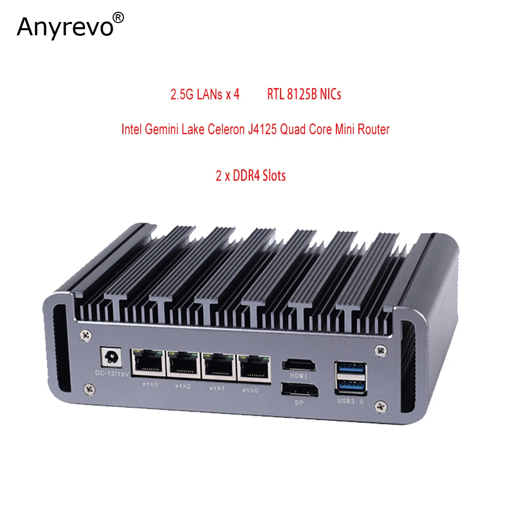 

2.5G Soft Router ​Intel Celeron J4125 Quad Core Mini Router with 4 x 2.5G realtek NICs 2 DDR4 Slot nvme SSD HDMI DP