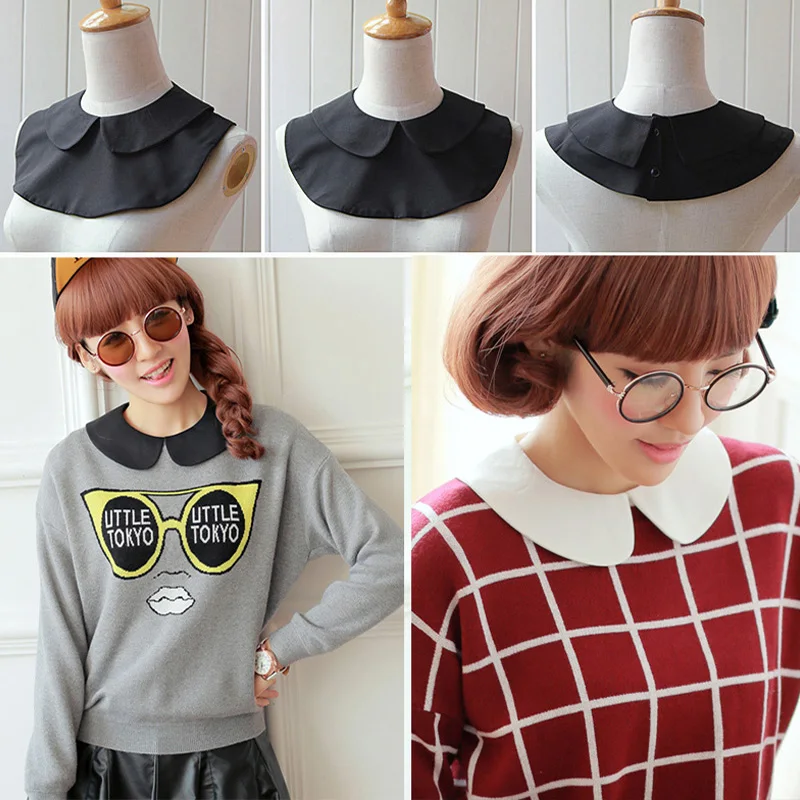 

Vintage White Black Detachable Lapel Shirt Fake Collar Women Clothes Accessories Round Cute Detachable Collars Cotton Neck Hot