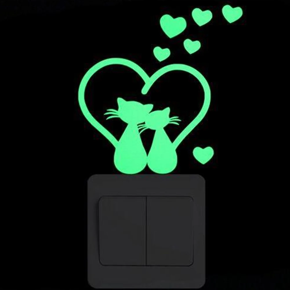 026 Love cat 1 шт. мультяшная светящаяся наклейка светится в темноте наклейка на стену s домашний декор Детская комната декоративная наклейка на стену кошка - Цвет: 026 Love cat