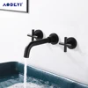 Matte Black Brass Double Handle Wall Mounted Bathroom Faucets Sink Faucet Hot & Cold water taps Basin mixer Brushed Gold Tap set ► Photo 1/6