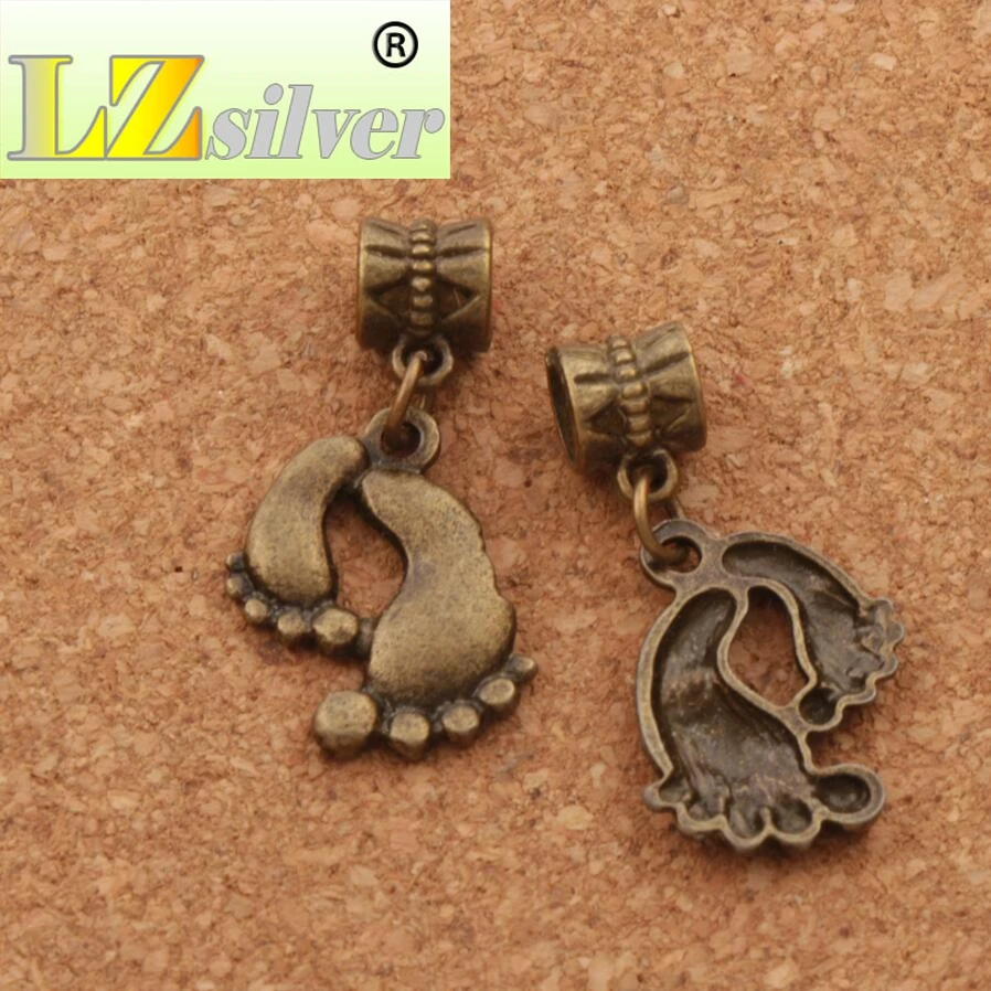 Big Feet Metal Big Hole Beads 80pcs Zinc Alloy Bronze Dangle Fit European Charm Bracelets B288