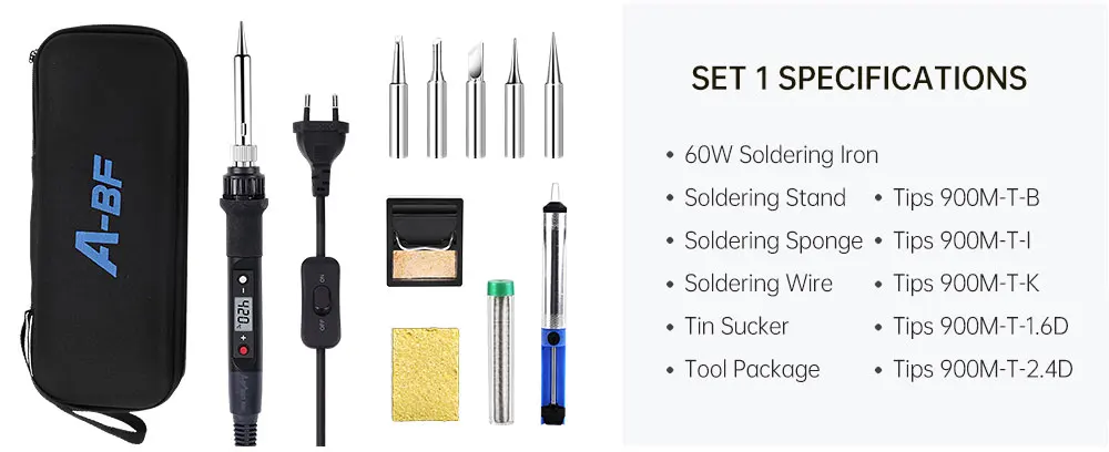 Soldering Iron Kit Set 60W Digital LCD Switch A-BF 836D Welding Iron Temperature Adjustable Electric Tools Soldering Tips electric soldering iron kit