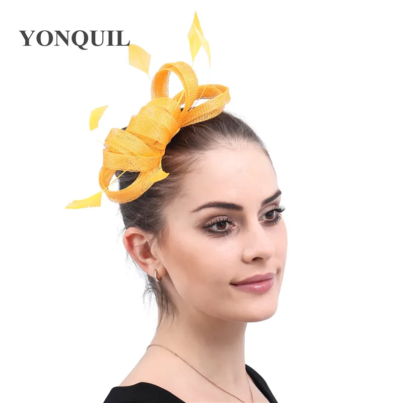 Yellow Sinamay желтый Свадебный чародей, свадебная шляпа, заколки для волос, женский элегантный головной убор, модные аксессуары для волос, женский головной Убор - Color: Yellow