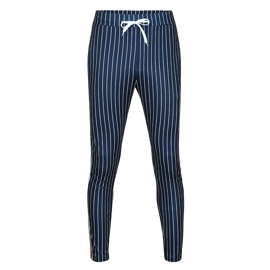 Мужские штаны джоггеры полосатые Лоскутные мужские спортивные штаны уличная тренировочные брюки с завязками Длинные мужские брюки pantalones hombre - Цвет: Navy