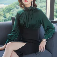 Новинка, весеннее Стильное женское платье Ozhouzhan, приталенное, облегающее, для похудения, стоячий воротник, длинный рукав, макет, два предмета, платье-футляр для женщин