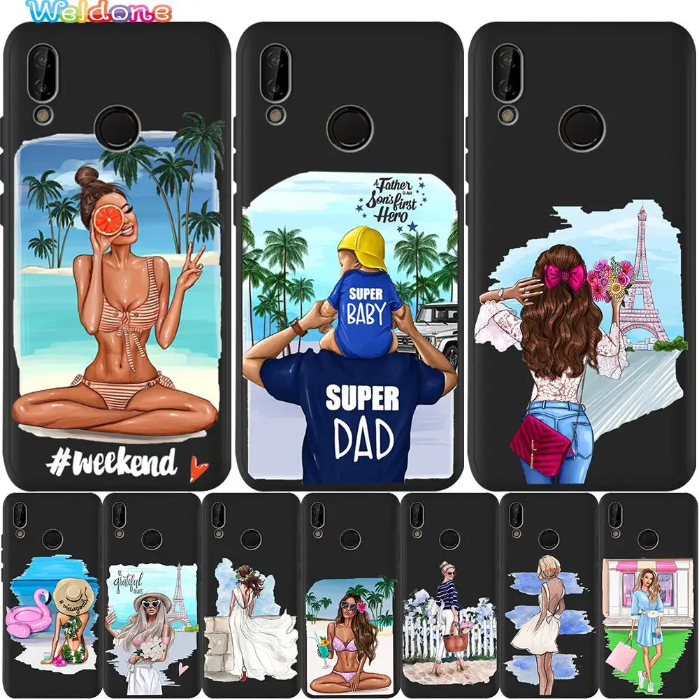 Чехол для телефона Super Moma Baby Girl Women Family черный чехол Huawei P20 P30 P40 Lite Honor 9 10 9X 20 8X 8C