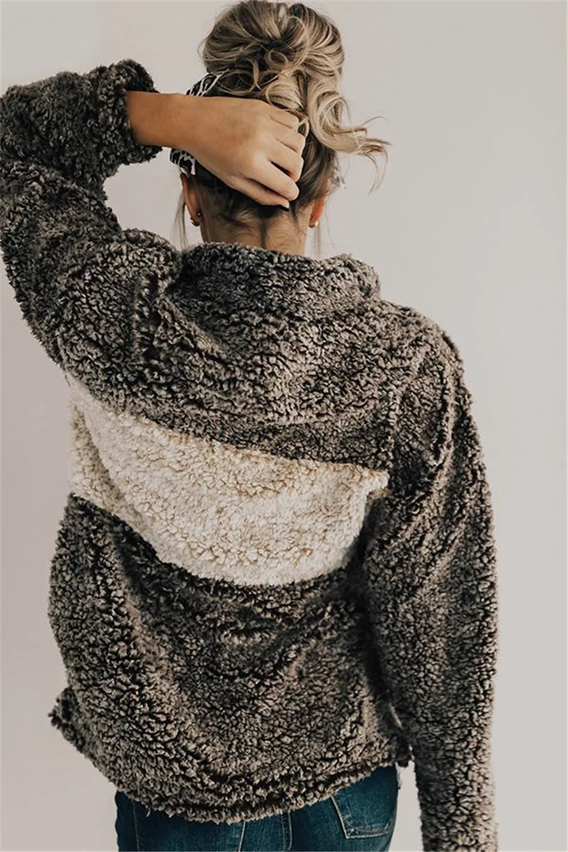 Женский Повседневный свитер с длинным рукавом из плюша карманами высоким