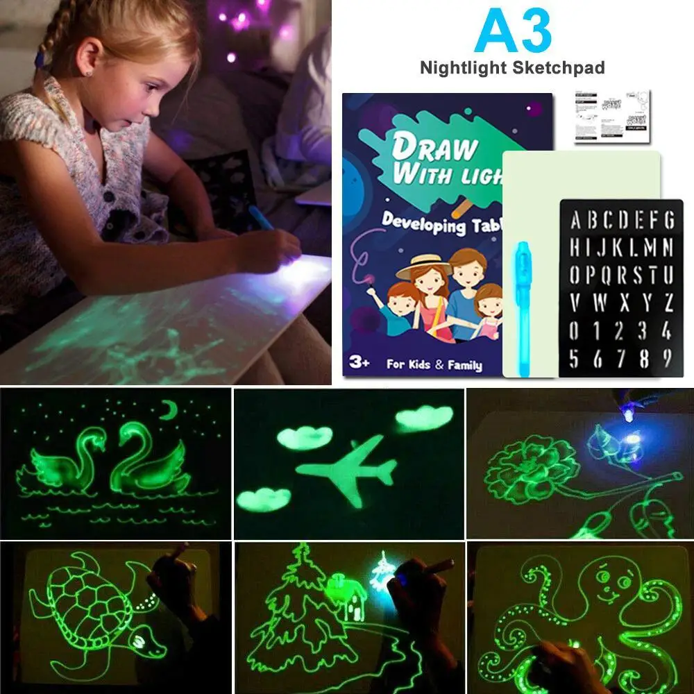 LED Light Luminous Drawing Board Kids Graffiti Doodle Drawing Tablet Magic Draw With Light-Fun Fluorescent Pen Educational Toys