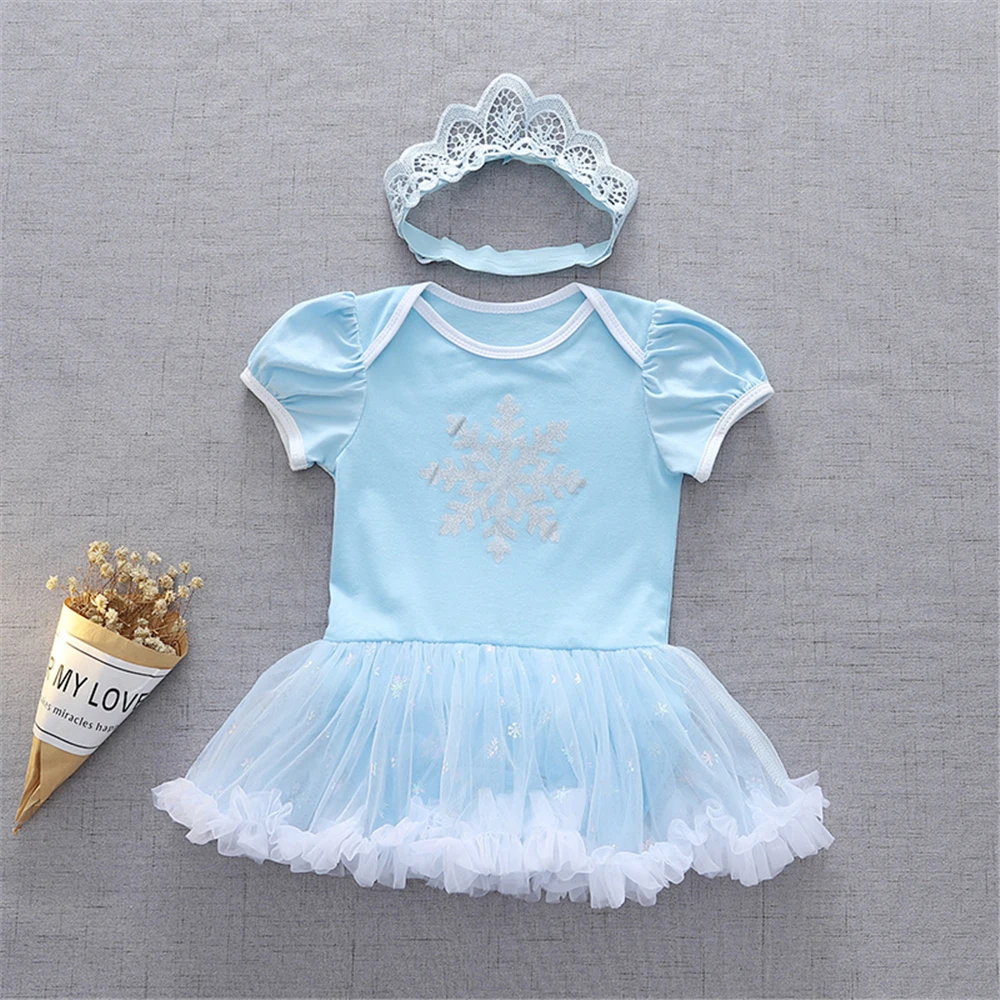 Fancy Fairy Baby Romper Elsa Ariel Belle Rapunzel Princess Costume 1 Year Birthday Tutu Dress Lace Headband Christening Baptism 5