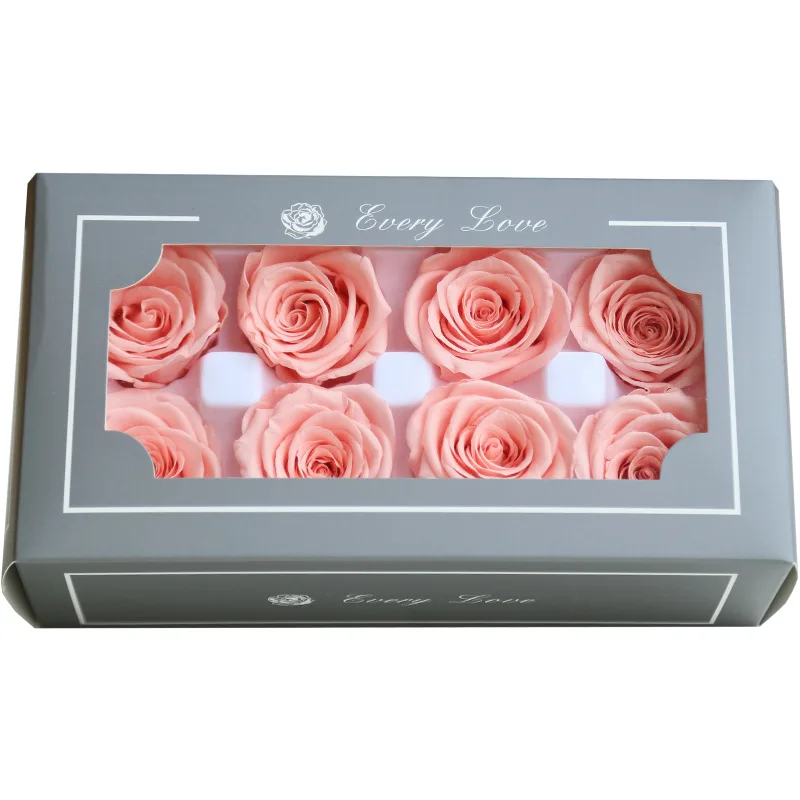 8 шт./кор. Искусственные цветы розы 4-5 см консервированные вечная розы коробка новогодние подарки на день Святого Валентина навсегда вечная роза уровня A - Цвет: Pink Peach