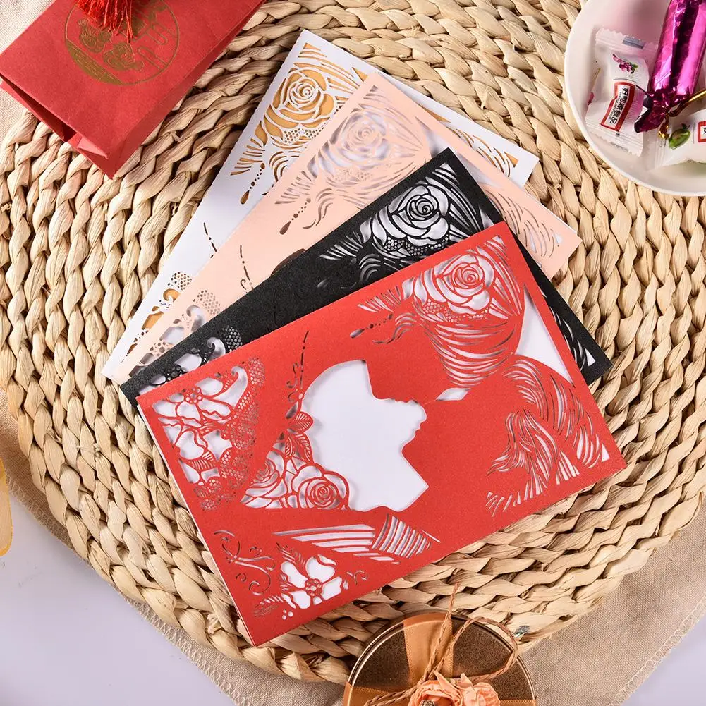  10PCS Holiday Hollow Card Invitation Letter Cover Wedding Invitation Letter New Year Greeting Weddi - 4000545301959