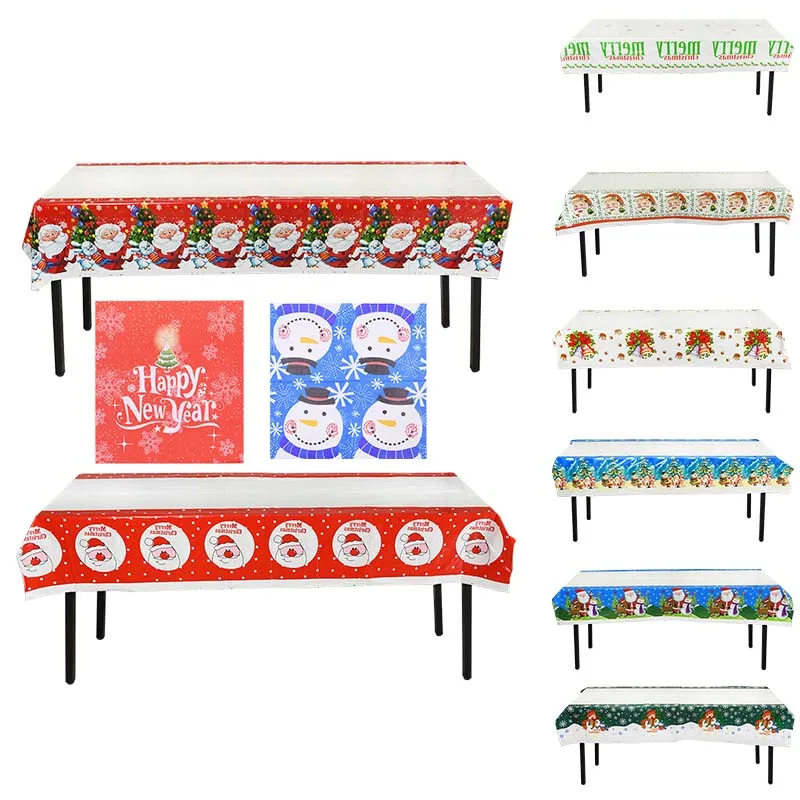 

Merry Christmas Disposable Tablecloth Paper Napkins Santa Snowman Garland Printed Napkin for Christmas Party Home Decoration