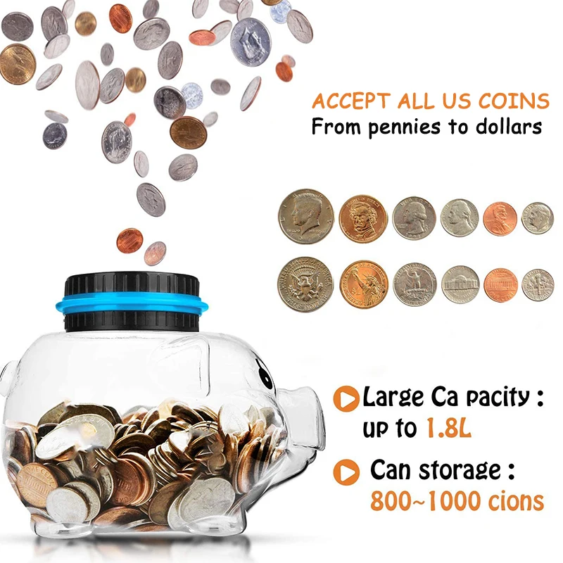 Electronic Piggy Bank Digital LCD Counting Coin Bank for USD EURO Transparent Coins Storage Box