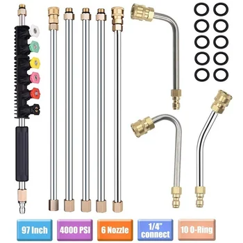 

Pressure Washer Extension Wand Upgrade Power Washer Lance with Spray Nozzle Tips,Curved Rod,1/4"Quick Connect