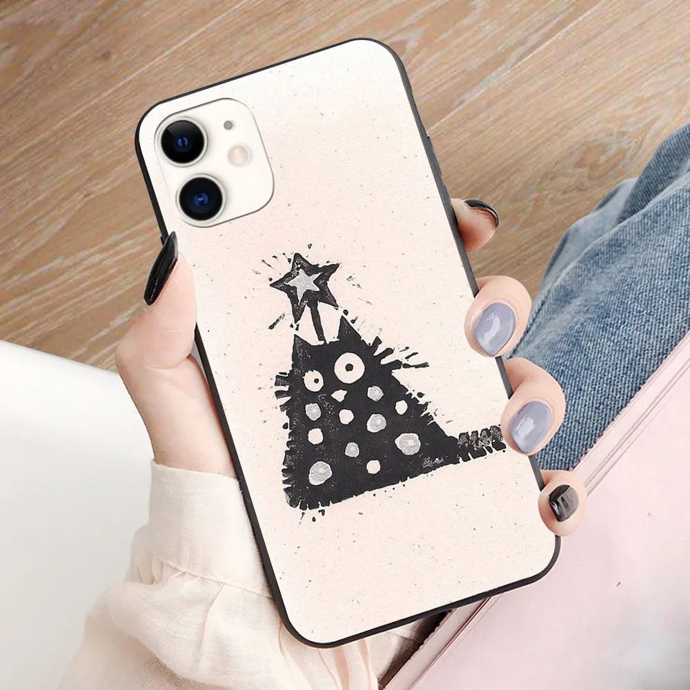 

Christmas tree cat soft TPU border phone case for iphone 11PRO 11PROMAX 11 X XS XR XSMAX 6 plus 7 7plus 8 8plus cover