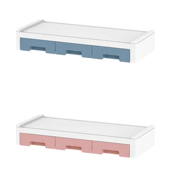 

Desktop Computer Keyboard Lockers Monitor Stand Wood Computer Monitor Riser Desk Organizers with Drawers