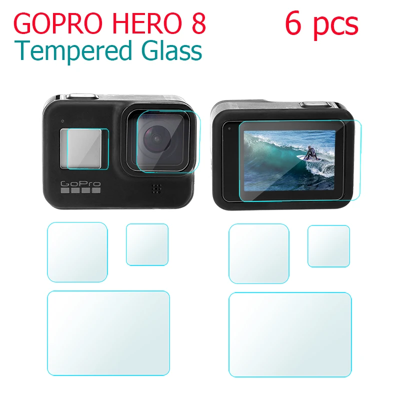 6 uds. Protector de pantalla de vidrio templado para Gopro Hero 8 black Sport Camera Protector de pantalla Film de vidrio templado accesorios de cámara