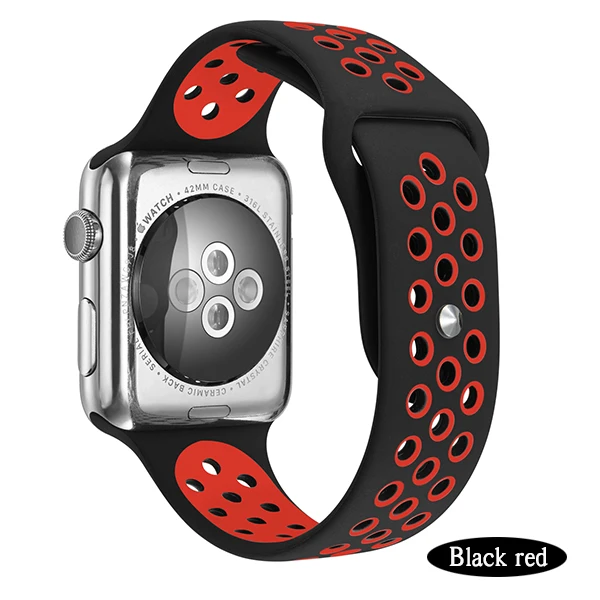 Nike силиконовый ремешок для Apple Watch 4 44 мм 40 мм дышащие Спортивные ремни для Iwatch Band 3 2 1 ремешок для часов браслет - Цвет ремешка: Black red