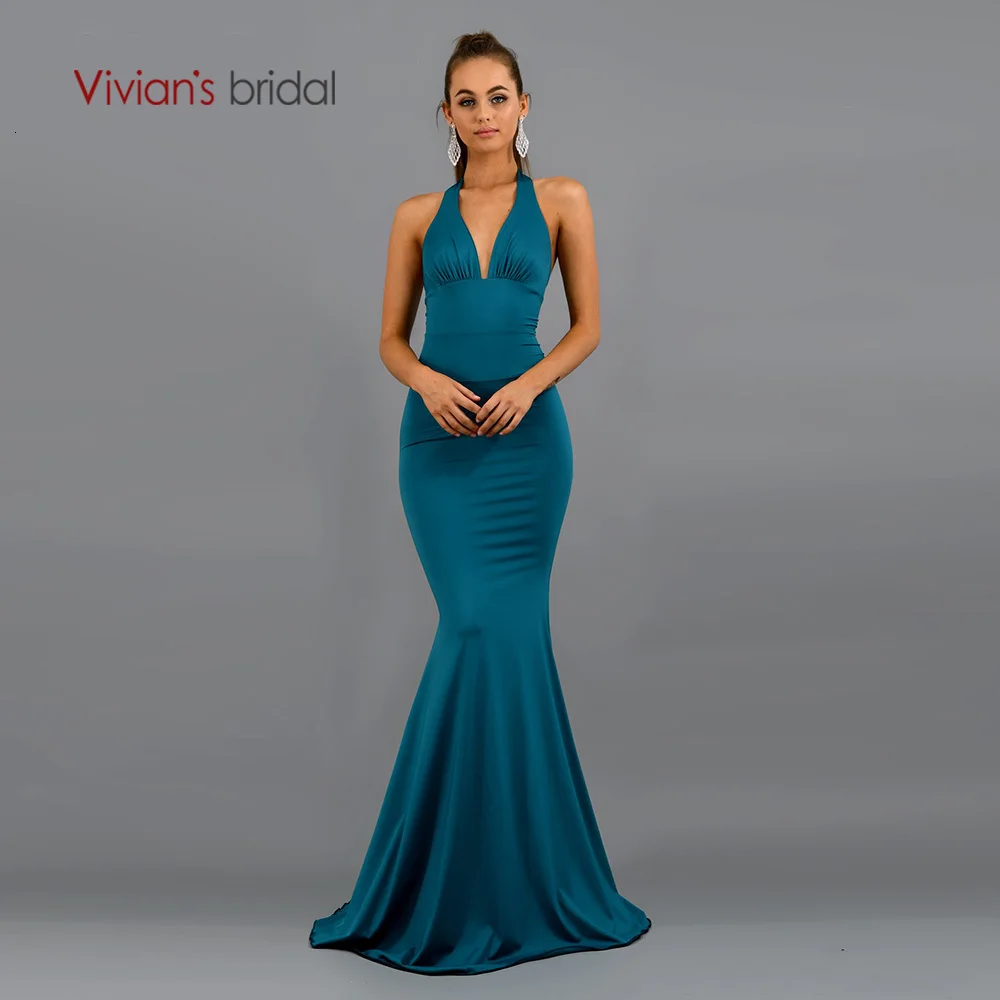 Vivian's Bridal Ins популярное атласное шифоновое вечернее платье Русалка сексуальное платье с открытой спиной и шлейфом вечерние платья с поясом и бантом