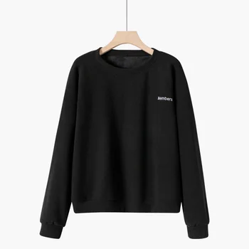 

New Loose Autumn and Winter Long Sleeve Letter Sleeve Round Neck Bottoming Top Plus Velvet Thick Women Sweatshirt black