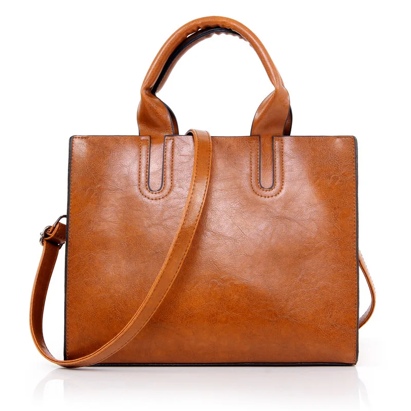 

Capacity Woman Package Oil Wax Shopping Bag Single Shoulder Messenger Handbag