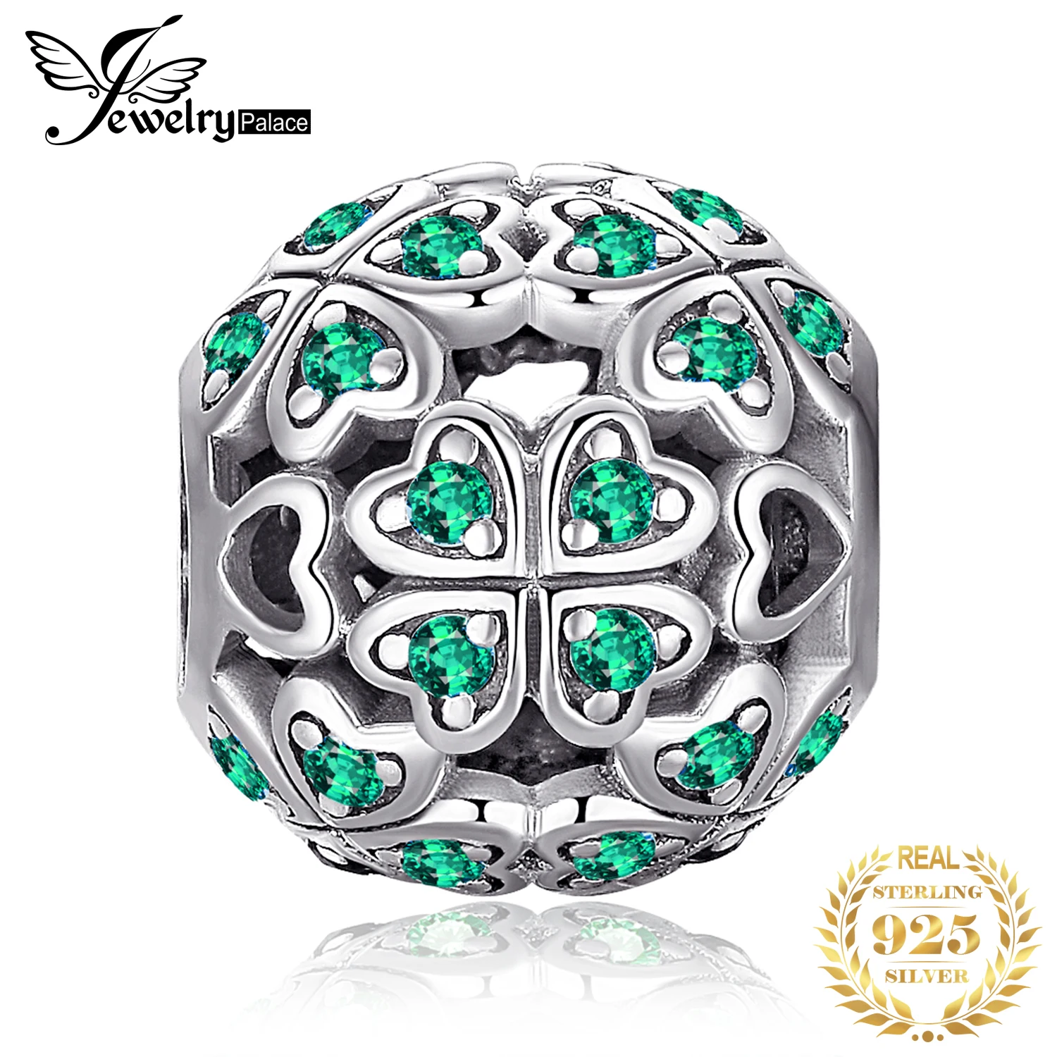 JewelryPalace 925 пробы серебро повезло Флора круглый зеленый фианит четырехлистного