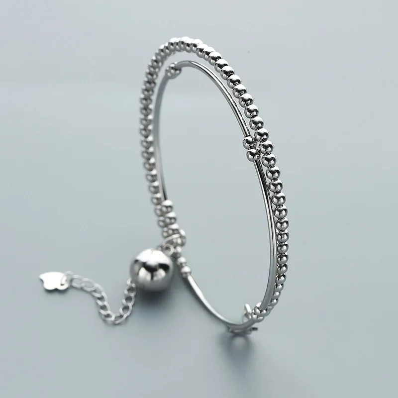 

S925 Silver Bracelet Women's Hipster Light Bead Hanging Bell Multi-turn Clover