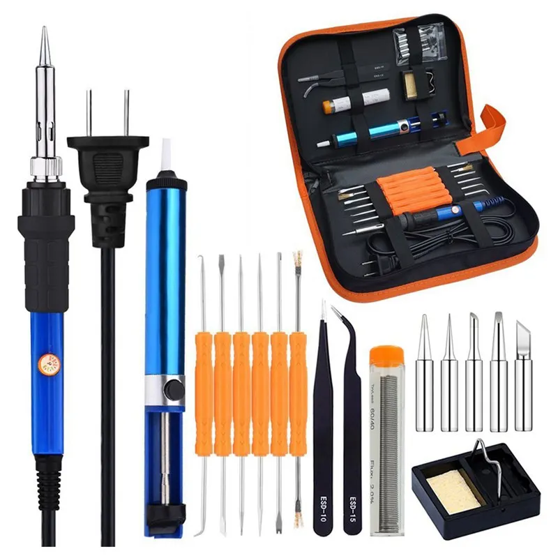 

Full Set 60W 110V Electric Soldering Iron Kit with Adjustable Temperature Welding Iron, 5pcs Tips, Desoldering Pump, 2pcs Tweeze