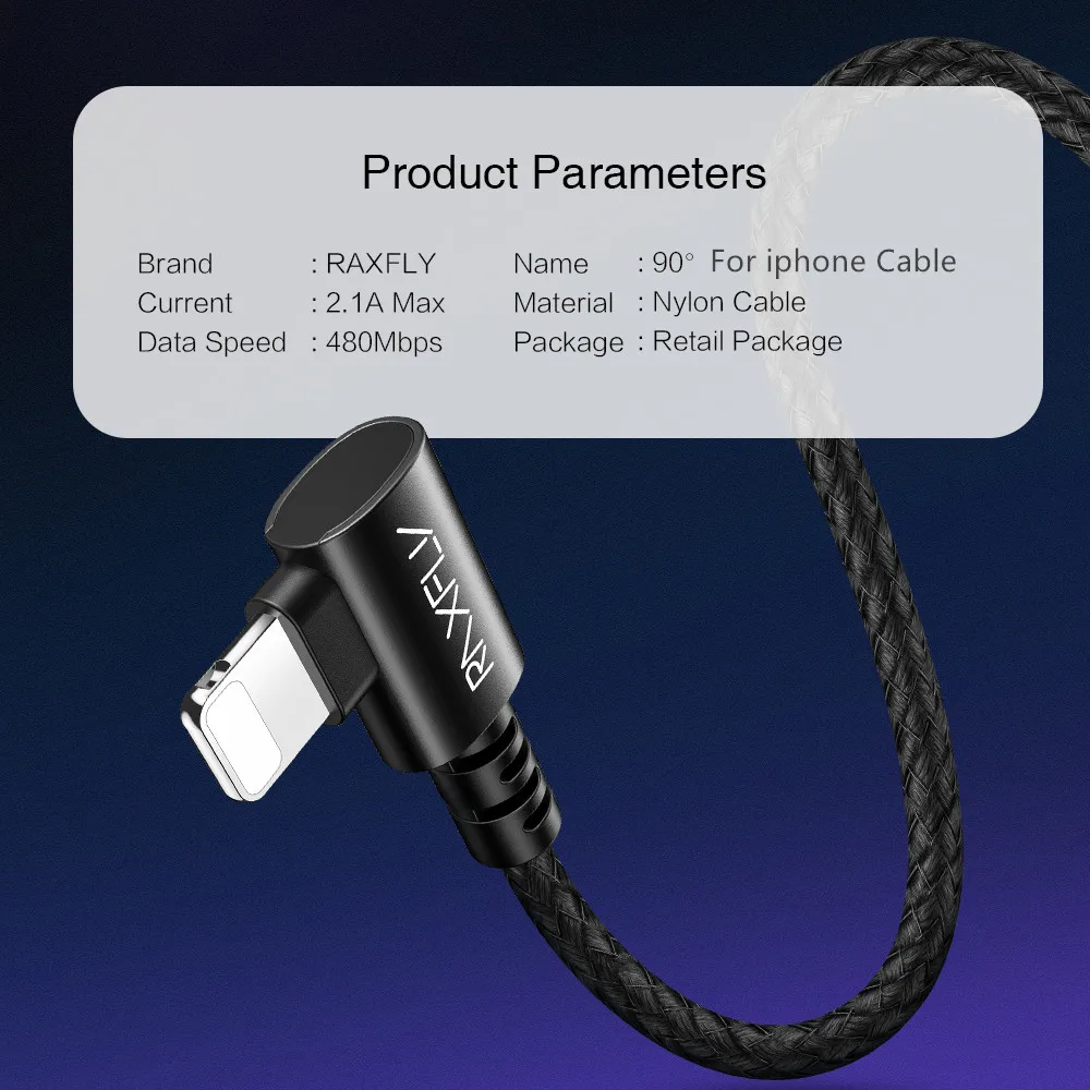 RAXFLY 1 м 2.1A 90 градусов USB кабель для передачи данных для iPhone 11 X XS MAX XR 8 7 iPad Быстрая зарядка кабель для зарядки мобильного телефона