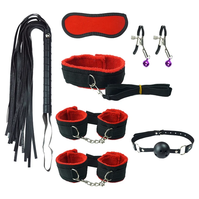 Kit de Bondage sexual para adultos, juego de esposas, látigo, cuerda, venda  para los ojos para parejas, juguetes eróticos, productos, 7 piezas -  AliExpress